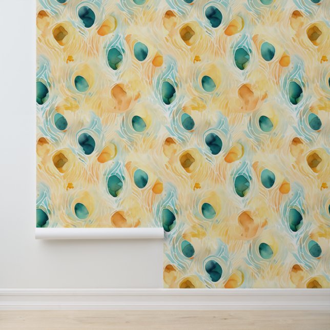 Tangerine Turquoise Abstract Peacock Wallpaper (Application)