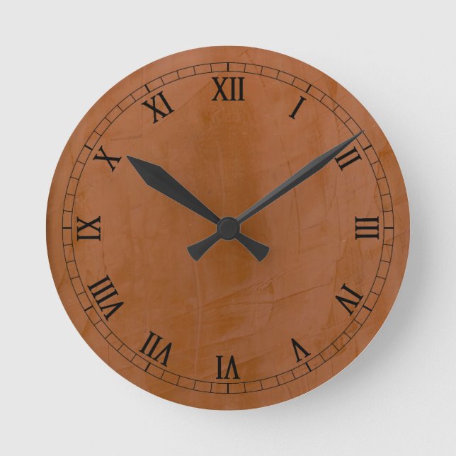 Tangerine Venetian Plaster Wallclock Roman Numeral (Front)