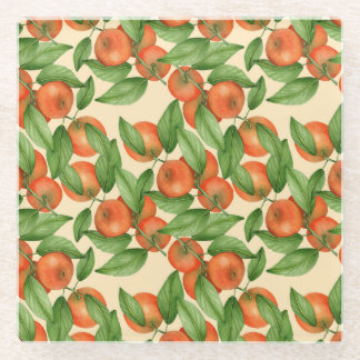 Tangerine watercolor, seamless fruit pattern. glass coaster