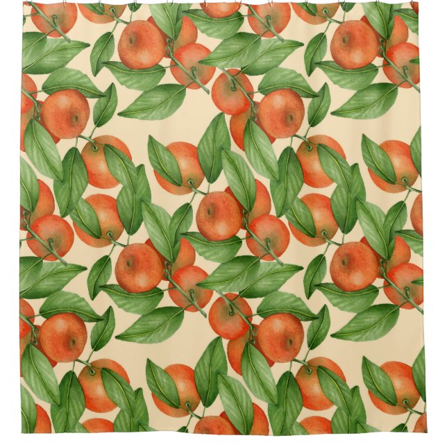 Tangerine watercolor, seamless fruit pattern. shower curtain (Front)