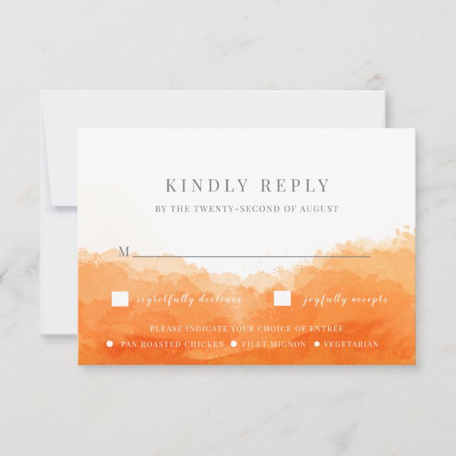 Tangerine Watercolor Wedding RSVP Card (Front)
