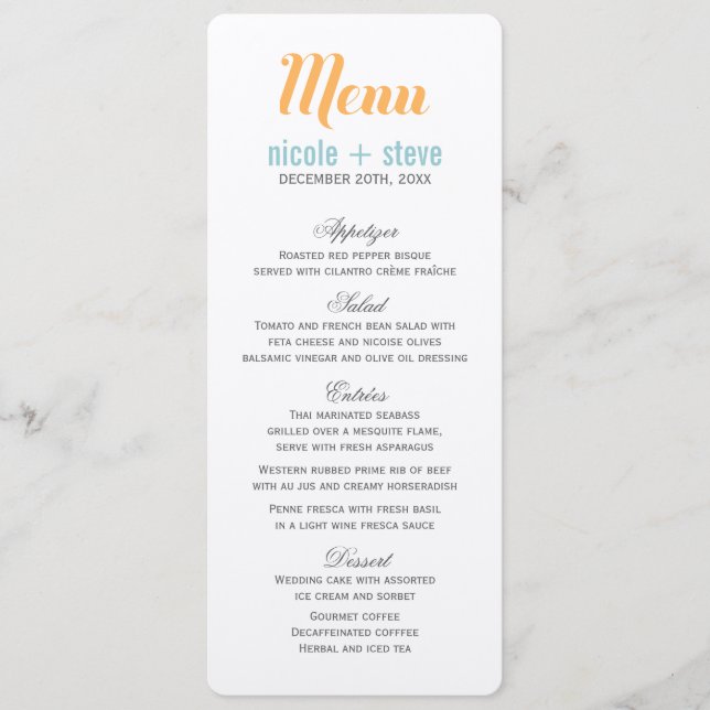 Tangerine Wedding Menu Cards (Front)