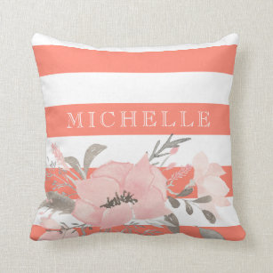 Tangerine   White Floral Personalised Cushion