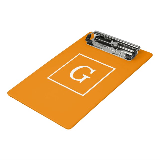Tangerine White Framed Initial Monogram Mini Clipboard (Angled3)
