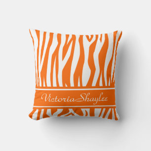 Tangerine Zebra Print with custom text Cushion