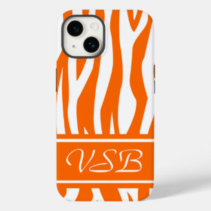 Tangerine Zebra Print with monogram Case-Mate iPhone 14 Case