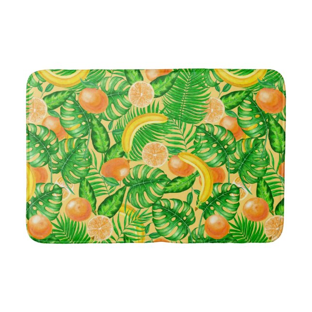 Tangerines, bananas and tropical leaves bath mat (Front)