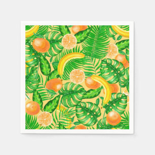 Tangerines, bananas and tropical leaves napkin