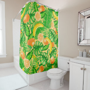 Tangerines, bananas and tropical leaves shower curtain