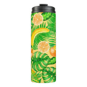 Tangerines, bananas and tropical leaves thermal tumbler
