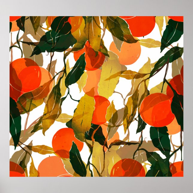 Tangerines tree: juicy seamless pattern. poster (Front)