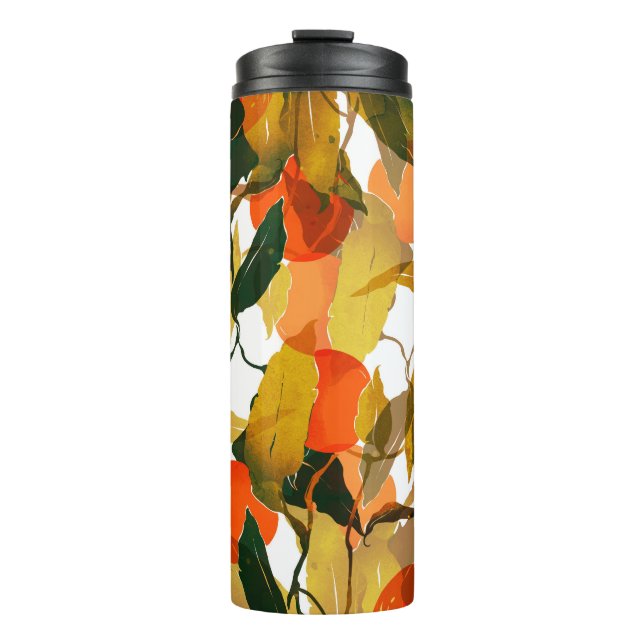 Tangerines tree: juicy seamless pattern. thermal tumbler (Front)