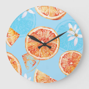 Tangerines Watercolor: Blue Luxurious Fabric Large Clock