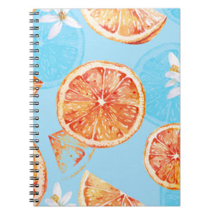 Tangerines Watercolor: Blue Luxurious Fabric Notebook