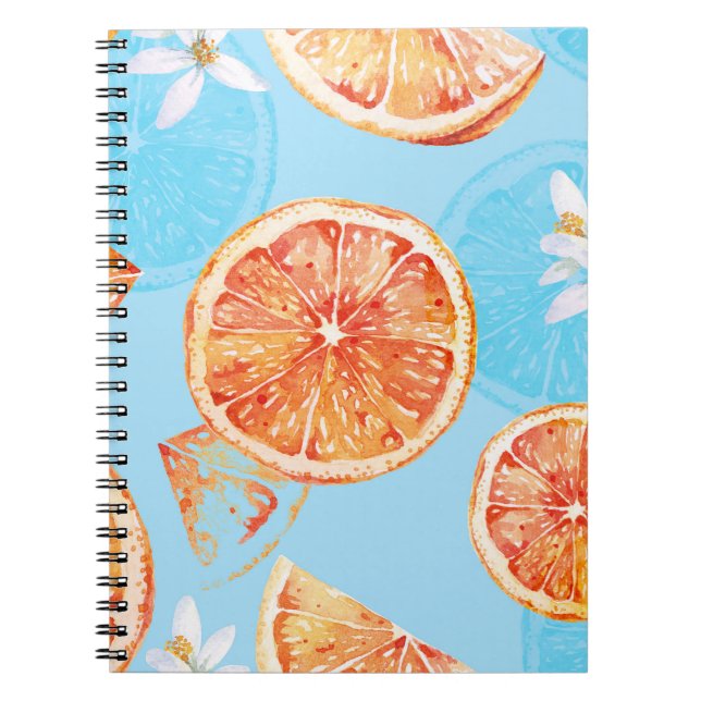 Tangerines Watercolor: Blue Luxurious Fabric Notebook (Front)