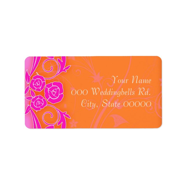 Tangering and PInk Roses Wedding Lables Label (Front)