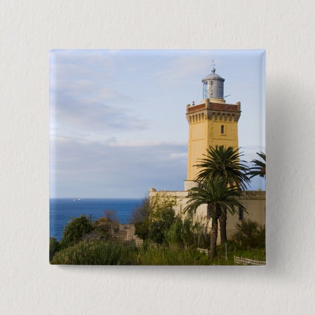 Tangier Morocco lighthouse at Cap Spartel 15 Cm Square Badge (Front)