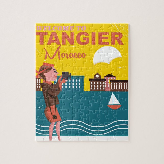 Tangier port morocco retro old travel poster. jigsaw puzzle (Vertical)