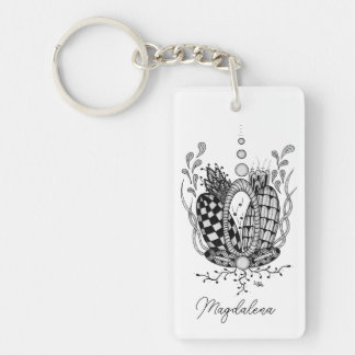 Tangle Art: Floral Design, Oval - Key Ring