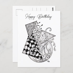 Tangle art: floral design, ovale - postcard