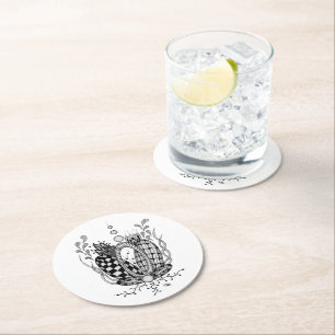 Tangle Art: Florales Design mit geometrischen Form Round Paper Coaster