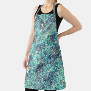 Tangle of threads or spongy cyan blue and grey apron