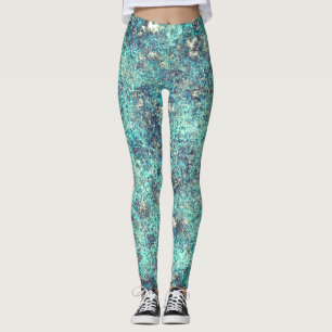 Tangle of threads or spongy cyan blue and grey leggings
