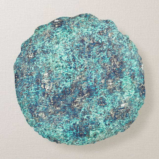 Tangle of threads or spongy cyan blue and grey round cushion (Back)