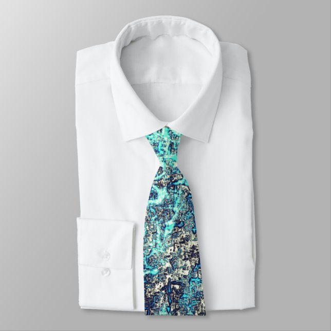 Tangle of threads or spongy cyan blue and grey tie (Tied)