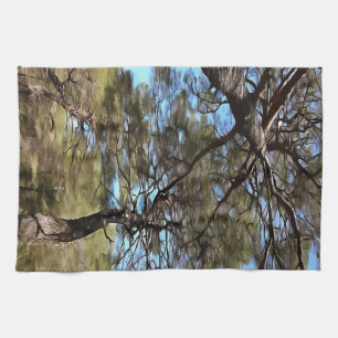 Tangled Branches Of Pine Trees Bizarre Perspective Tea Towel