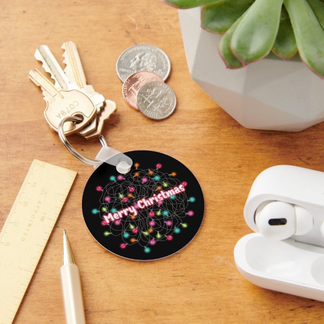 Tangled Christmas Lights Merry Christmas Neon Text Key Ring (Desk)