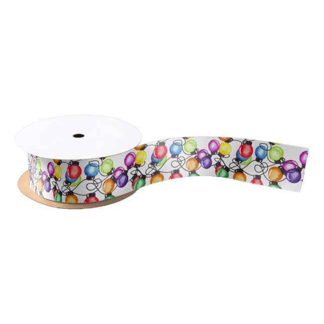Tangled Colourful Christmas Lights  Satin Ribbon (Spool)