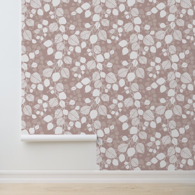 Tangled Foliage Canopy XL white leaves muted pink Wallpaper (Application)