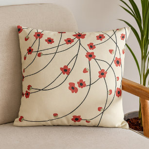 Tangled in Bloom Crimson Red Warm Vanilla Cushion