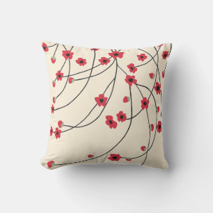 Tangled in Bloom Crimson Red Warm Vanilla Cushion