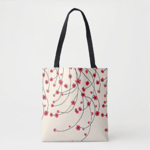 Tangled in Bloom Crimson Red Warm Vanilla Tote Bag