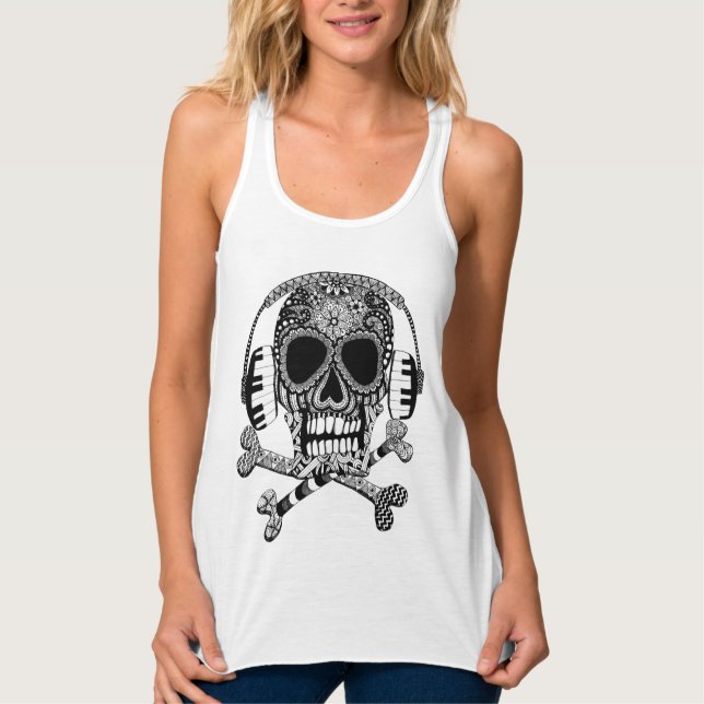 Tangled Skull and Crossbones Headphones Tank Top (Front)