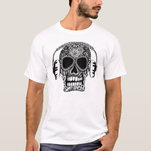 Tangled Skull and Headphones Mens T-Shirt