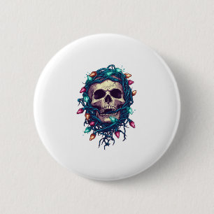 Tangled Skullmas � Funny Xmas Skeleton 6 Cm Round Badge