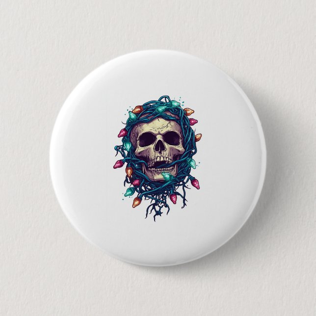 Tangled Skullmas � Funny Xmas Skeleton 6 Cm Round Badge (Front)