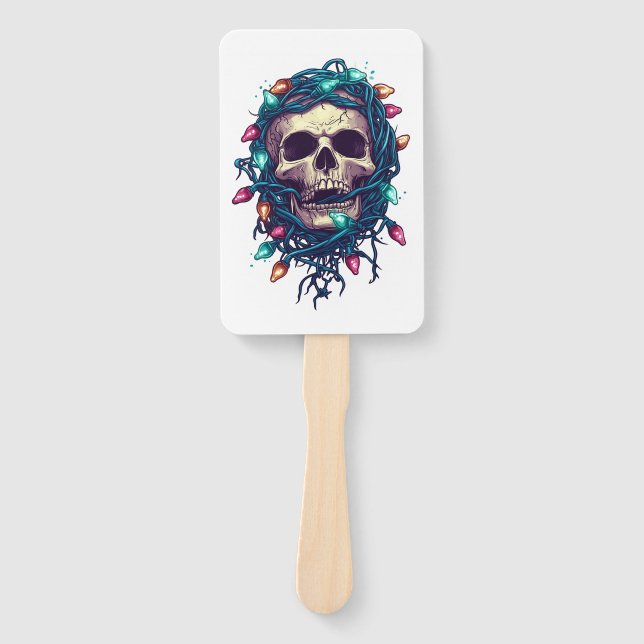 Tangled Skullmas � Funny Xmas Skeleton Hand Fan (Front)