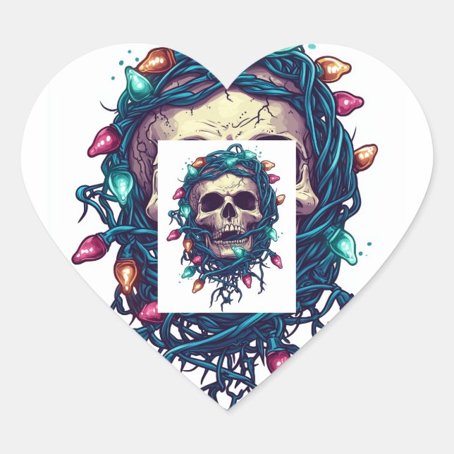 Tangled Skullmas � Funny Xmas Skeleton Heart Sticker (Front)