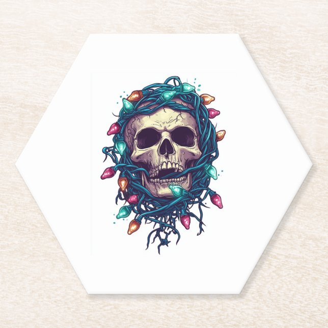 Tangled Skullmas � Funny Xmas Skeleton Paper Coaster (Front)
