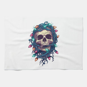 Tangled Skullmas � Funny Xmas Skeleton Tea Towel