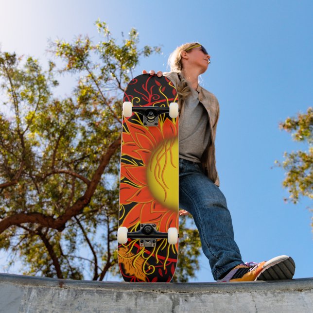 Tangled Sun, Colourful Sun Abstract Art Skateboard (Outdoor 1)