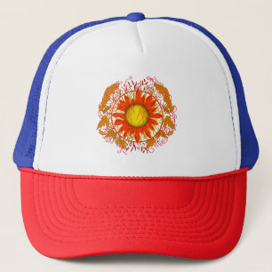 Tangled Sun, Orange Abstract Sunshine Trucker Hat