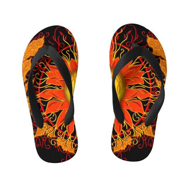 Tangled Sun, Orange Modern Abstract Sunshine Kid's Jandals (Footbed)