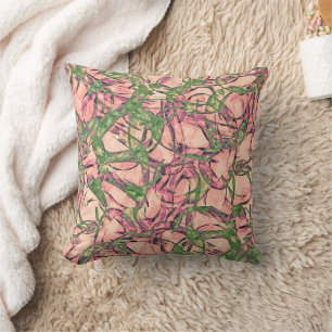 Tangled Vines Abstract in Green and Pink Cushion