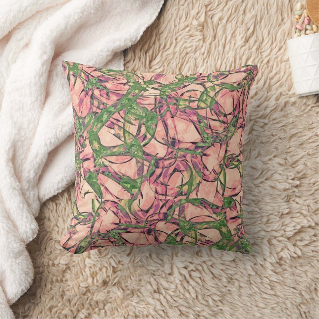 Tangled Vines Abstract in Green and Pink Cushion (Blanket)
