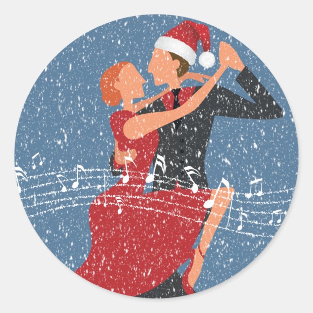 Tango All The Way Christmas Tango Dancers in Snow Classic Round Sticker (Front)
